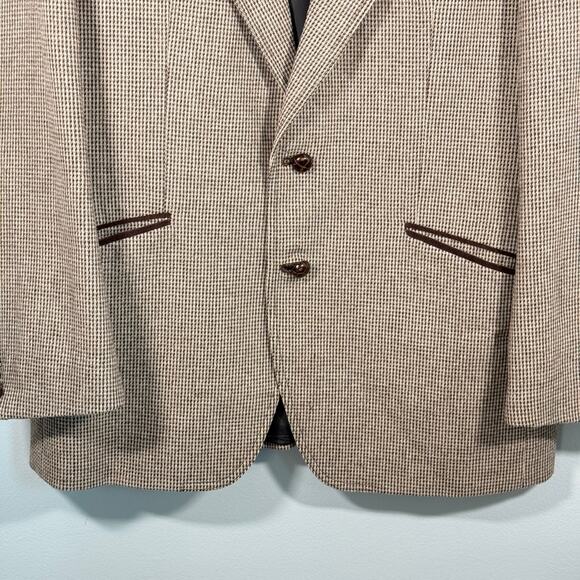 VTG IZOD Lacoste Blazer Mens 42 Houndstooth Wool Elbow Patch Sport Coat Ivy Prep - Picture 3 of 8
